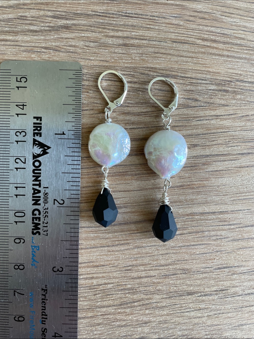 HAND CRAFTED FRESHWATER COIN PEARL & MATTE NAVY BRIOLETTE EARRINGS - Picture 7 of 12